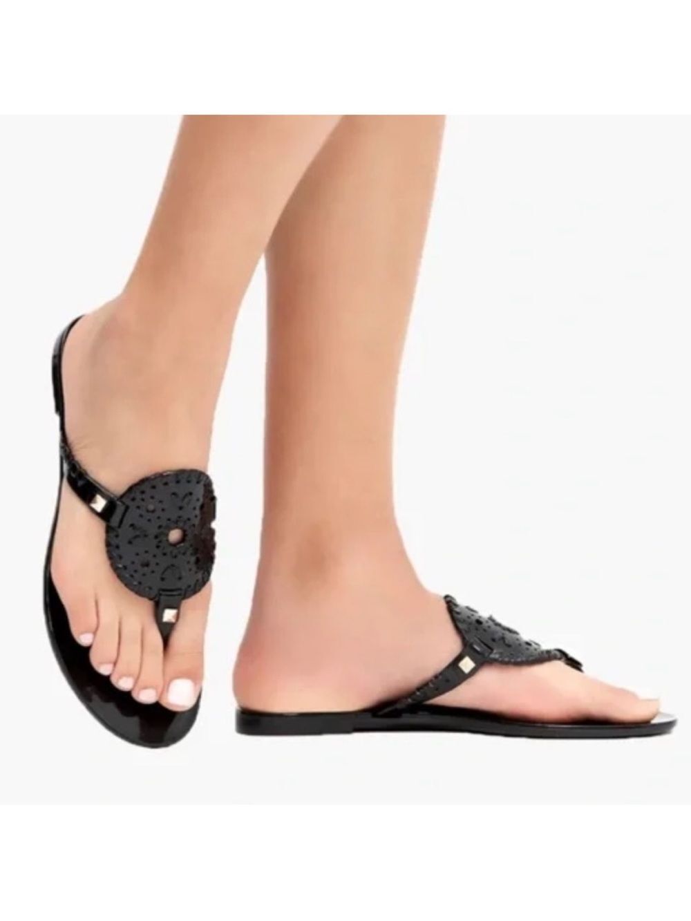Jack Rogers Black Studded Jelly Thong Sandals Georgica Sz 8